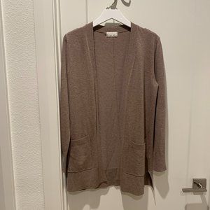 Long camel open front cardigan